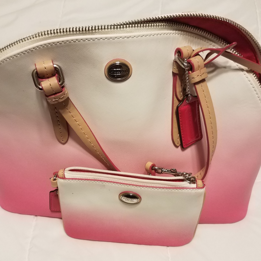 Pink And White Coach W/ Coin Purse